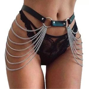 Black Punk Chain Belt Leather Layered Gothic Belly Sexy Rave Waist Harness EDM